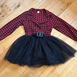 Younger star Buffalo plaid tutu dress with belt